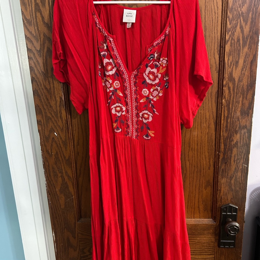 Knox Rose Red Embroidered Midi Dress
